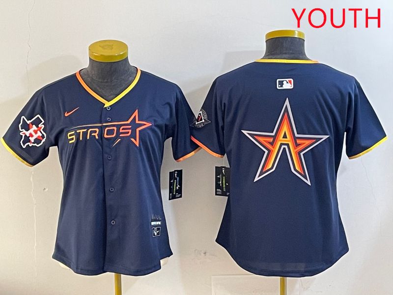 Youth Houston Astros Blank Drak Blue Three generations Joint Name 2025 Nike MLB Jersey style 7